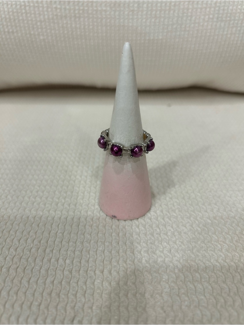 Elegant Purple Bead Silver Ring - Women Jewelry